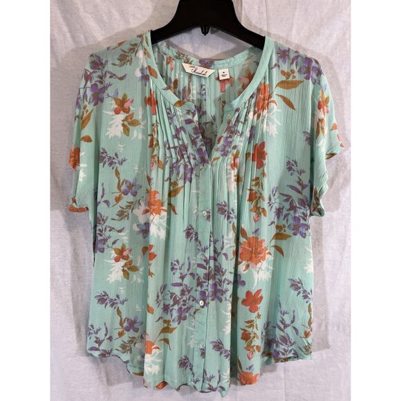 Caffe Marrakesh Women's Medium Teal Floral Rayon Blouse - Picture 1 of 7
